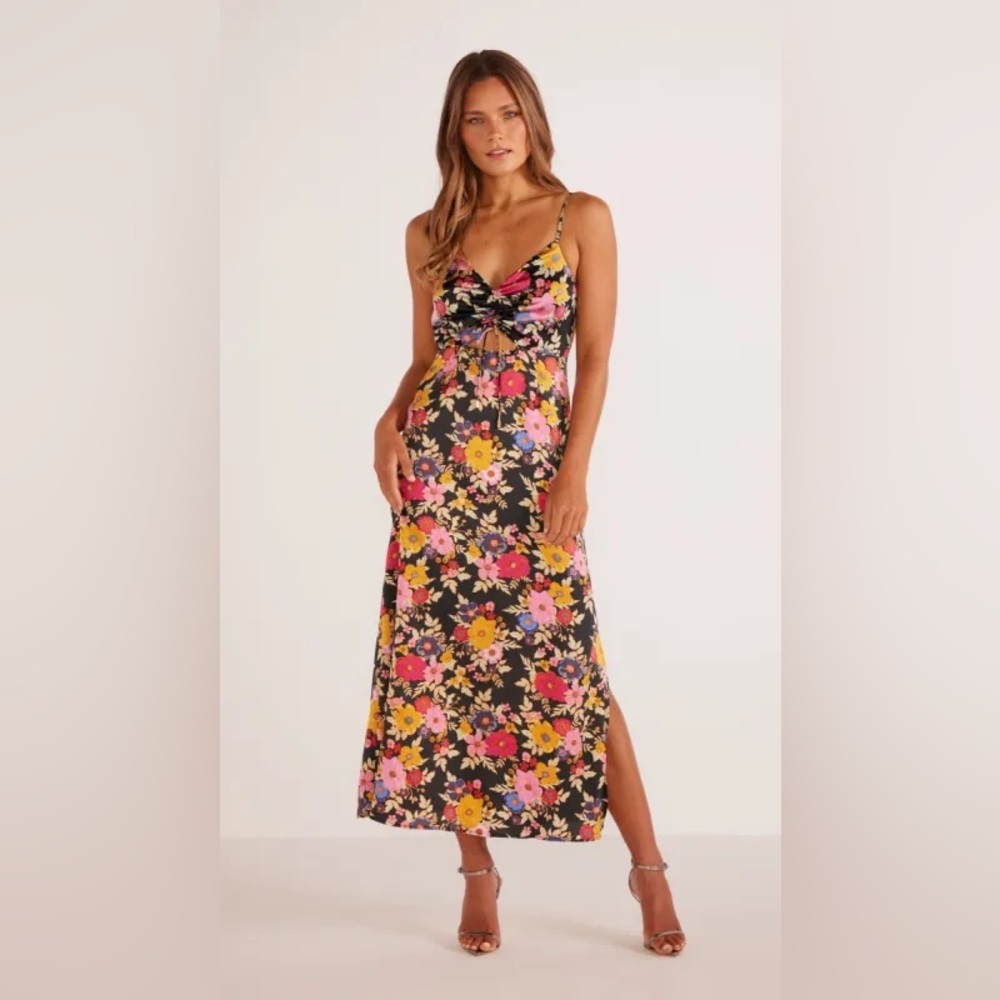 MINKPINK Emira Slip Dress - black/floral